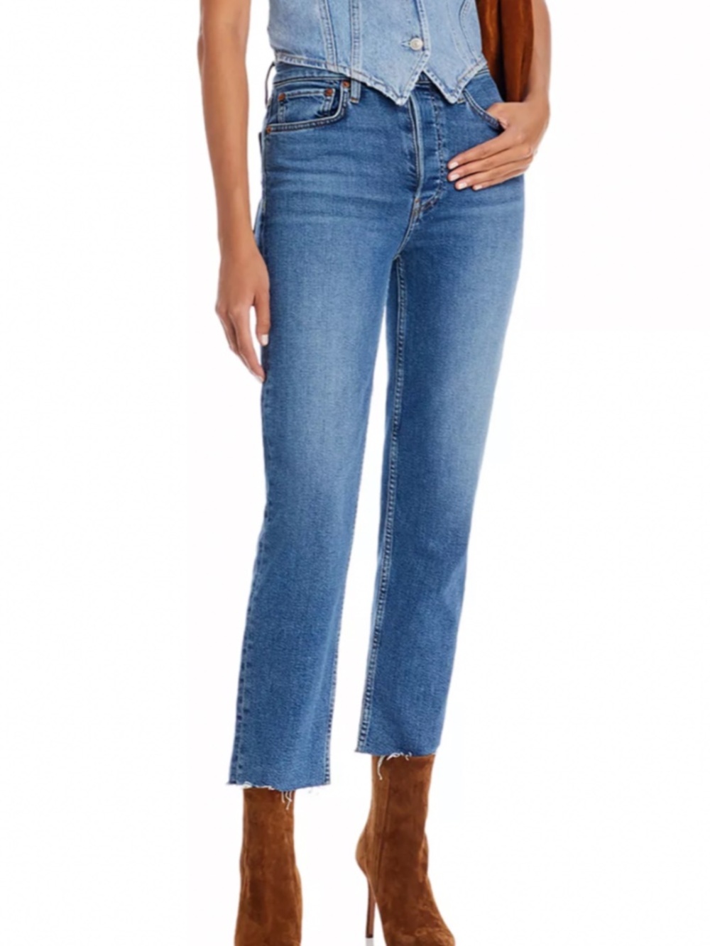 Re/Done Rigid Crop Straight Leg Denim Jeans 28
